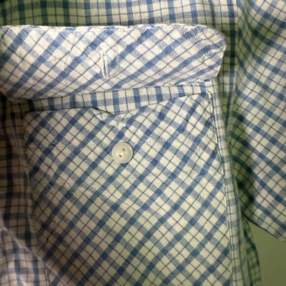 Double RL Ralph Lauren Short Sleeve Blue & White Check Linen Blend Size Large - Picture 9 of 15
